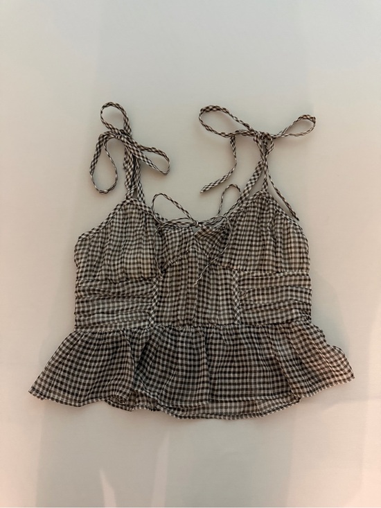 American Eagle Outfitters Tops - Gingham Tie-Shoulder Peplum Cami Top - Brown